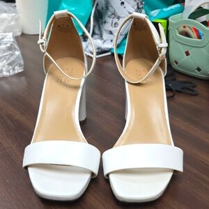 White Ankle-Strap Block Heel Sandals